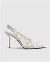 River Island Womens Court Shoes Cream Embroidered Mesh Heels Pointed Toe