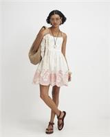 River Island Womens Mini Dress Cream Embroidered Palm Tree Hem Sleeveless - L Regular