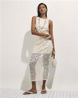 River Island Womens Midi Dress White Sleeveless Sequin Crochet Round Neck - M Regular