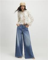 River Island Womens Wide Leg Jeans Blue Elasticated Back Trousers Pants Bottoms - 10 Short Regular