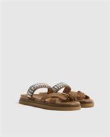 River Island Womens Sandals Beige Cross Strap Diamante Open Toe Flat Shoes