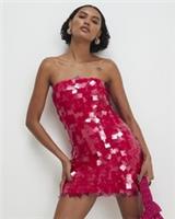 River Island Womens Mini Dress Pink Bandeau Square Sequin Day Zip Strapless - 16 Regular