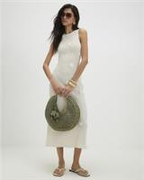 River Island Womens Midi Dress White Sleeveless 3D Flower Trim Round Neck - M Regular