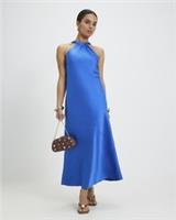 River Island Womens Slip Midi Dress Petite Navy Halter Neck Back Buttoned - 12 Petites