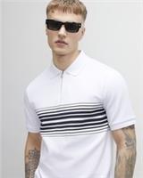 River Island Mens Polo Shirt White Slim Fit Stripe Collared Short Sleeves Top - L Regular