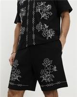 River Island Mens Shorts Black Regular Fit Floral Embroidered Detail Bottoms - M Regular