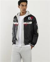 River Island Mens Bomber Jacket Black Faux Leather Motocross Outerwear Top - XL Regular