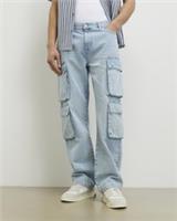 River Island Mens Cargo Jeans Blue Loose Fit Denim Trousers Pants Bottoms - 32 Short Regular