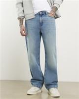 River Island Mens Loose Fit Jeans Blue Denim Button Zip Trousers Pants Bottoms - 32 Long Regular