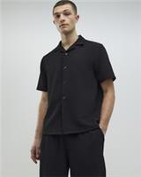 River Island Mens Shirt Black Slim Fit Revere Short Sleeves Collared Top - M Regular