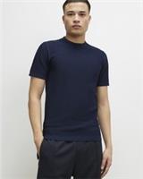 River Island Mens T-Shirt Navy Muscle Fit Zig Zag Textured T Shirt Tee Top - M Regular