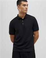 River Island Mens Polo Shirt Black Slim Fit Textured Short Sleeves Collared Top - L Regular