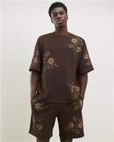 River Island Mens T-Shirt Brown Oversized Fit Floral Crew Neck T Shirt Tee Top - L Regular