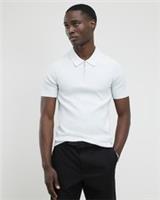 River Island Mens Polo Shirt Blue Muscle Fit Ribbed Short Sleeves Collared Top - M Regular