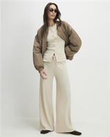 River Island Womens Trousers Beige Texture Wide Leg Trouser Pants Bottoms - L Regular