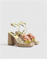 River Island Womens Heeled Sandals Gold Raffia Flower Terry De Havilland Shoes