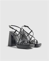 River Island Womens Heeled Sandals Black Triple Strap Platform Open Toe Shoes