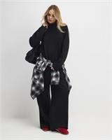River Island Womens Wide Leg Trousers Black Tailored Jersey Pants Bottoms - S Regular