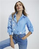 River Island Womens Shirt Blue Striped Long Sleeve Embellished Collared Top - L Regular