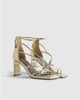 River Island Womens Sandals Gold Strappy Heeled Zip Square Open Toe Shoes