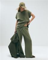 River Island Womens Joggers Khaki Premium Twill Fabric Wide Leg Track Bottoms - L Regular