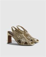 River Island Womens Heeled Sandals Gold Caged Square Open Toe Backless Shoes