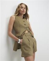 River Island Womens Waistcoat Green Faux Suede Sleeveless Button Outerwear Top - 12 Regular