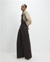 River Island Womens Wide Leg Jeans Brown High Waisted Baggy Trousers Pants - 12 Short Regular