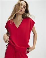 River Island Womens Top Red Short Sleeve Tape Detail V-Neck Loose Fit Blouse - S Regular
