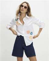 River Island Womens Shirt White Embroidered Graphic Long Sleeves Collared Top - M Regular