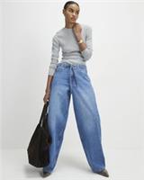 River Island Womens Wide Leg Jeans Blue Drawstring Balloon Trousers Pants - 14 Regular Regular