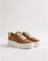 River Island Womens Flatform Trainers Brown Faux Suede Lace Up Sneakers Shoes