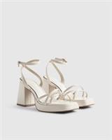 River Island Womens Sandals White Block Heel Cross Strap Buckle Open Toe Shoes