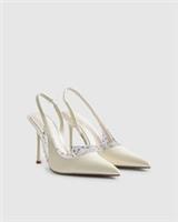 River Island Womens Slingback Court Shoes White Sparkle Perspex Heels Pointed