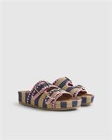 River Island Womens Sandals Navy Stripe Raffia Footbed Slip On Buckle Shoes