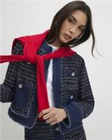 River Island Womens Denim Jacket Blue Boucle Fabric Collarless Outerwear Top - M Regular