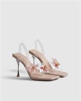 River Island Womens Heels Pink Perspex Straps Flower Square Open Toe Shoes