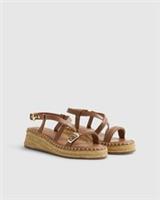 River Island Womens Sandals Brown Cross Strap Wedge Buckle Open Toe Shoes