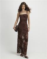 River Island Womens Maxi Dress Brown Sleeveless Cornelli Design Square Neck - L Regular