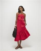 River Island Womens Maxi Dress Red 3D Flower Sleeveless Tiered Hem Shirred Back - M Regular
