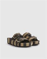 River Island Womens Sandals Brown Stripe Raffia Footbed Slip On Buckle Shoes