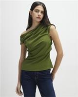 River Island Womens Top Khaki Short Sleeve Drape Off Shoulder Gathered Blouse - XS Regular