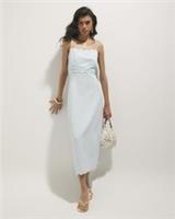 River Island Womens Midi Dress Blue Linen Blend Scallop Trim Zip Fastening - 20 Regular
