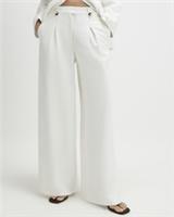 River Island Womens Wide Leg Trousers White Linen Look Pleated Pants Bottoms - 14 Regular