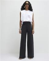 River Island Womens Wide Leg Jeans Black Pull On Elasticated Trousers Pants - 12 Regular Regular