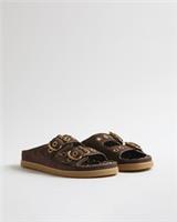 River Island Womens Sandals Brown Leopard Lined Footbed Buckle Open Toe Shoes