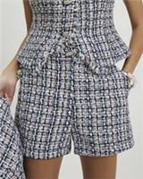 River Island Womens Shorts Blue Boucle Fringed Trim Zip Fastening Bottoms - 14 Regular
