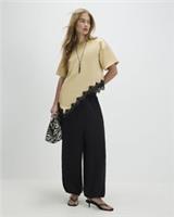 River Island Womens T-Shirt Beige Asymmetric Lace Satin T Shirt Tee Top - 10 Regular