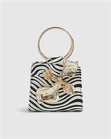 River Island Womens Clutch Bag Black Zebra Metal Detail Popper Fastening