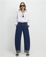 River Island Womens Barrel Leg Jeans Blue Turn Up Cuff Trousers Pants Bottoms - 12 Regular Regular